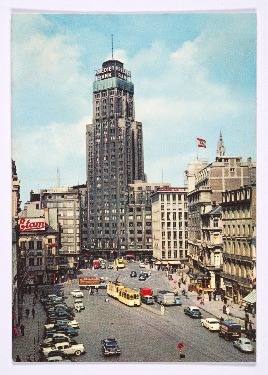 Historische ansicht van de Boerentoren aan de Schoenmarkt in Antwerpen.